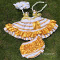 hot golden stripe swing top sets newborn girl clothes kids swing top sets with necklace and headband